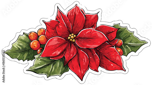 Festive Christmas Flower Sticker Vector Illustration for Holiday Greetings and Decor