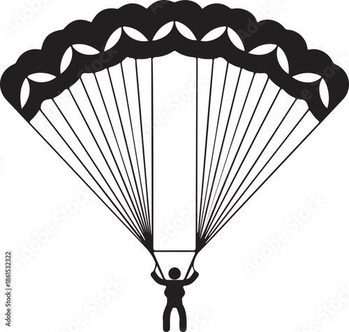 Skydiver descending gracefully with a large parachute, symbolizing freedom and adventure