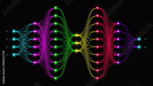Neural Network Architecture with Connected Nodes and Flowing Data Visualizing Artificial Intelligence and Machine Learning Concepts