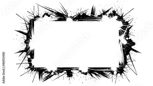 Black grunge brush stroke border frame on isolated for design