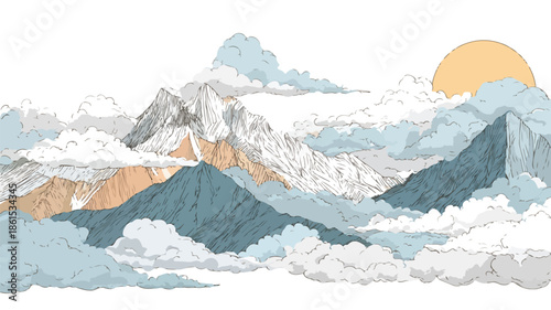 Serene Mountain Landscape with Majestic Clouds in Background