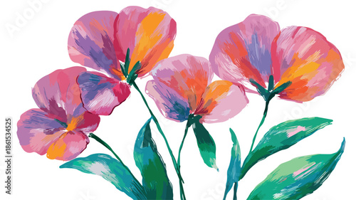 Professional Vector Painting of Isolated Flowers with Person in Outline