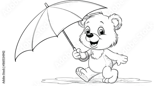 Adorable Cartoon Baby Bear with Umbrella Vector Illustration
