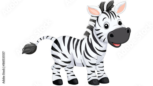 Cute Cartoon Zebra on White Background Vector with Outline