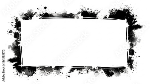Black and white grunge border frame with blank white interior space for text or design