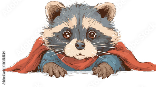 Superhero Raccoon in Cute Vector with Outline for Graphic Design Projects