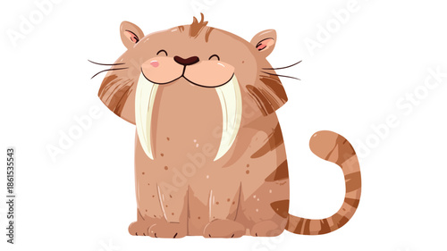 Adorable Sabertoothed Cat Cartoon Vector Illustration for Isolated Design