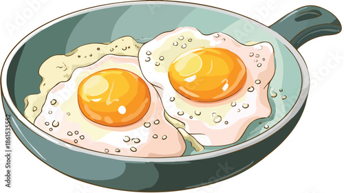 Sizzling Fried Eggs Cooking in Flat Vector Style