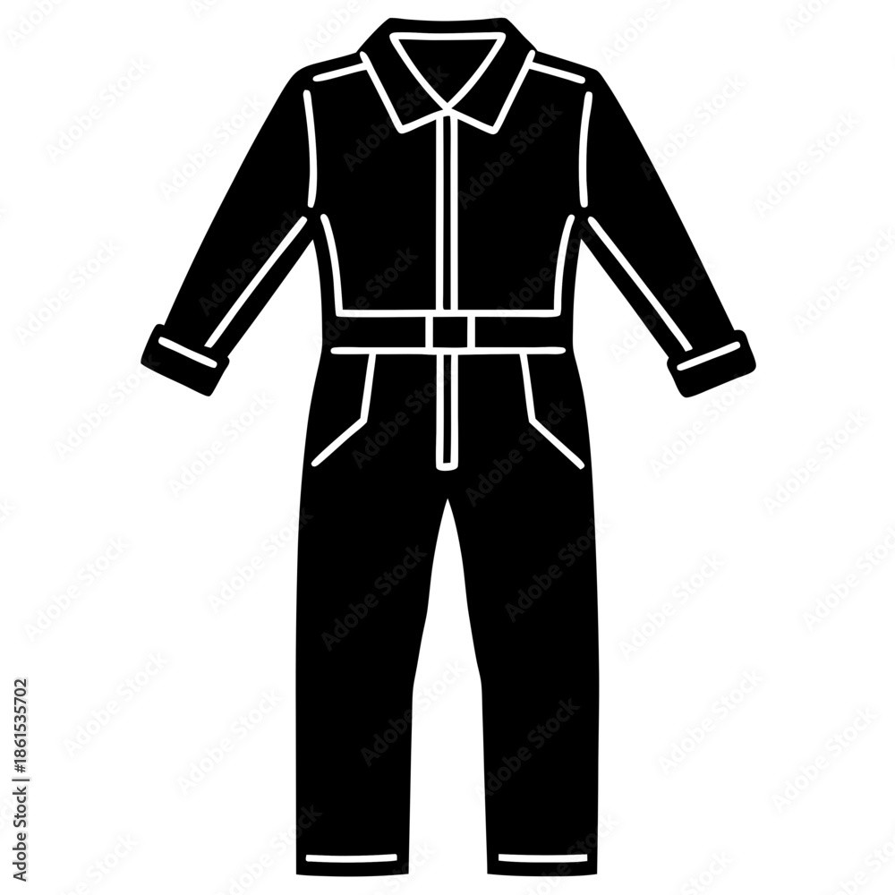 Naklejka premium Mechanic Jumpsuit Silhouette Vector – Black on White