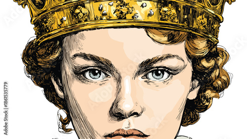 Elegant Queen Cartoon Vector Portrait for Royal Designs and Projects