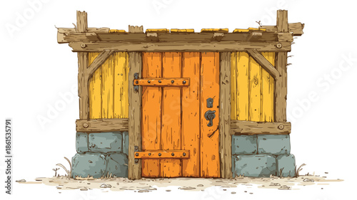 Rustic Wooden Door Cartoon Vector Illustration with Woodgrain Texture