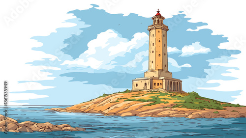 Colorful Tower of Hercules Cartoon Vector Illustration for Design Projects