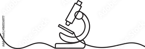One continuous line. Microscope. Scientific instrument. Flat minimal icon. one line Art icon drawingOne continuous line. Microscope. Scientific instrument. Flat minimal icon. one line Art icon drawing