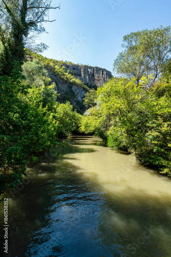 Rusenski Lom River Flowing Through Forested Canyon