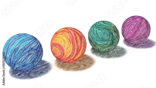 Vibrant Series of Three Balls with One Being Colored - Abstract Geometric Design