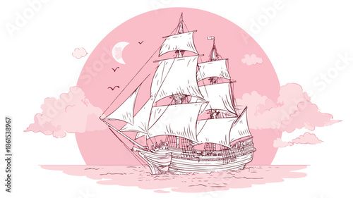 Sailboat on Pink Sky Background