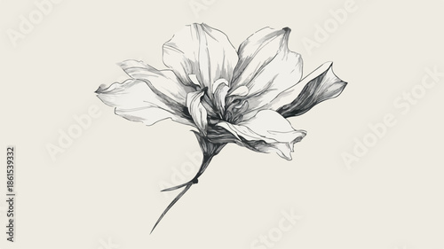 Elegant Monochrome White Flower Vector Drawing with Detailed Outline