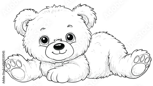 Adorable Baby Bear Cartoon Illustration on White Background with Outline for Design Projects