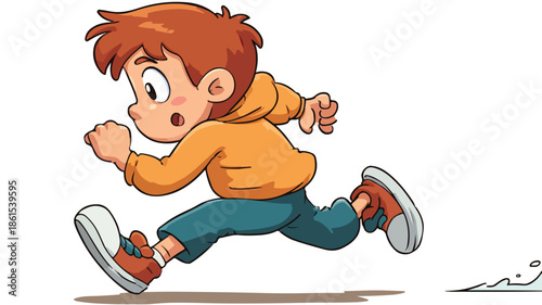 Playful Cartoon Cute Boy Running Away Vector Illustration
