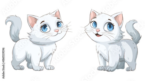 Adorable Cartoon Cute Cat on White Background Vector with Outline Isolated