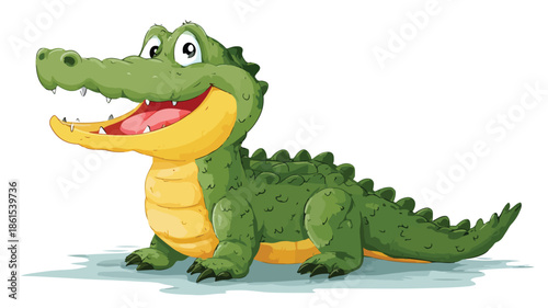 Cheerful Baby Crocodile Cartoon Character with Outline Isolated on White Background