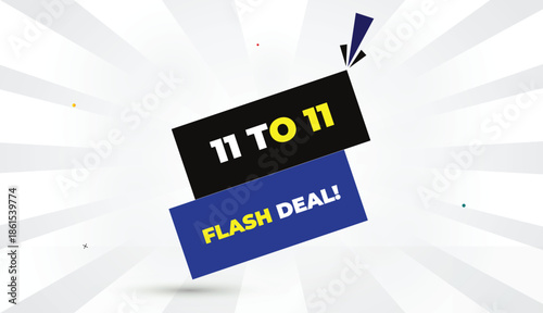 11 to 11 flash deal editable eps format web banner vector art illustration template design blue black shapes yellow bold font white gray gradient abstract illustration sun shine business background 4k
