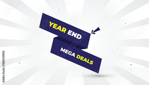 editable eps format web banner vector art illustration template design year end mega deals deep blue shapes yellow bold font white gray gradient abstract illustration sun shine business background 4k
