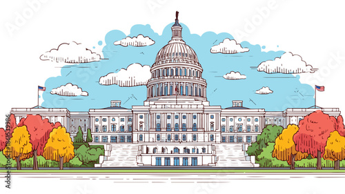 Vibrant US Capitol Building Cartoon Vector Illustration