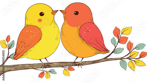 Adorable Bird Sticker Vector Illustration with Two Standing Birds