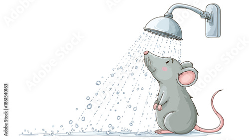 Adorable Cartoon Rat Showering in Vector Clip Art Illustration