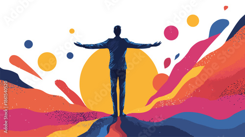 Dynamic Human Standing on Colorful Starburst Creative Vector Art