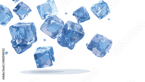 Falling Ice Cubes Vector Illustration with Outline Isolated on White Background