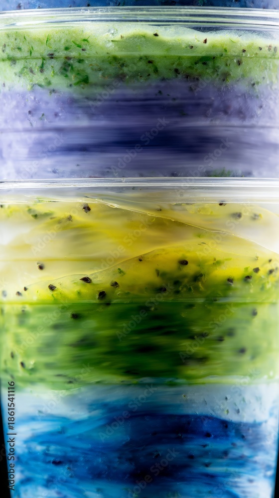 Naklejka premium Beautifully layered colorful healthy drink with fruit seeds