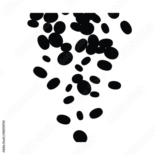 Black pebbles falling from above on white background