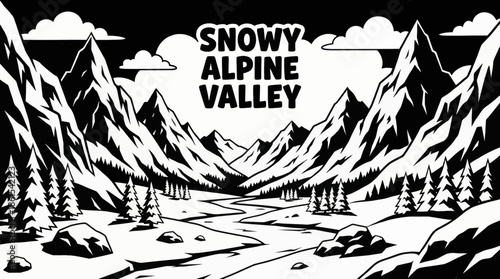 wide alpine valley covered in fresh snow reveals dramatic peaks and winter silence, offering a clean, high contrast landscape ideal for seasonal and luxury travel visuals