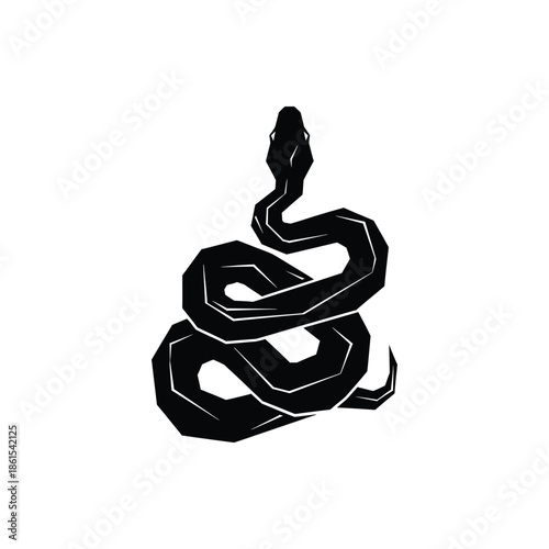 Stunning black snake illustration with white outline on clean background