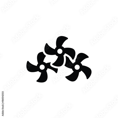Three black propellers on white background for industrial design