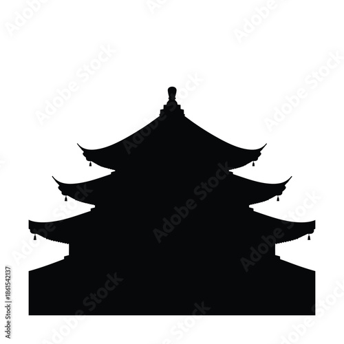 Traditional Asian temple silhouette with pagoda roof