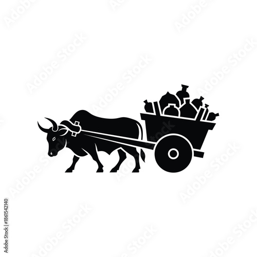 Traditional ox cart loaded with goods on rural road