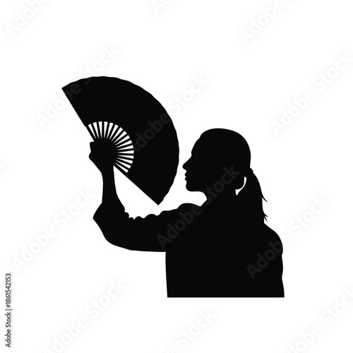 Woman in silhouette using a fan on a hot summer day