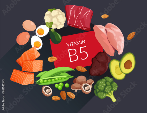 Food Rich in Vitamin B5 - Stock Illustration