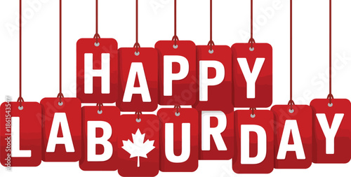 Canadian flag with maple leaf and hard hat for Labour Day celebration