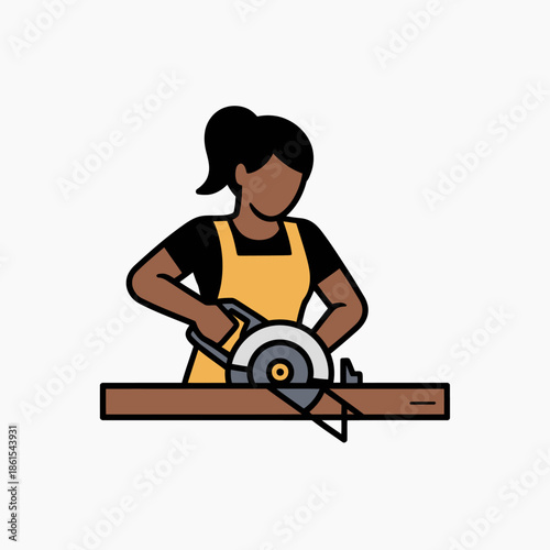 Woodworker Using Circular Saw Vector Illustration