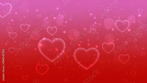 Romantic red and pink heart bokeh background with glowing sparkles