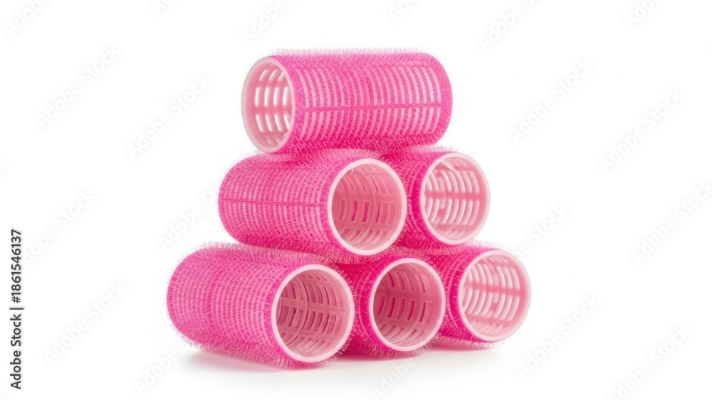 Obraz premium Stack of pink hair rollers