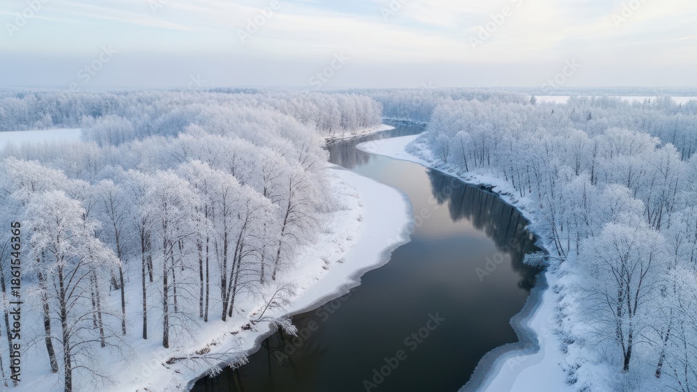 Obraz premium Winter forest river landscape