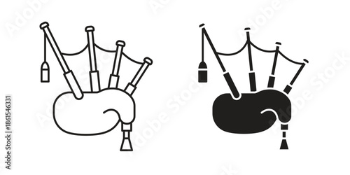 Bagpipes icons in different styles. Simple icon design