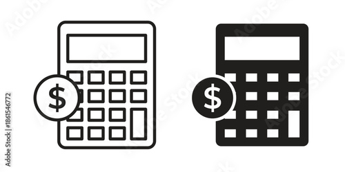Calculator and dollar icons in different styles. Simple icon design