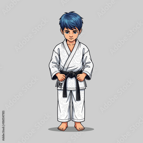 Young Boy Wearing Karate Uniform.