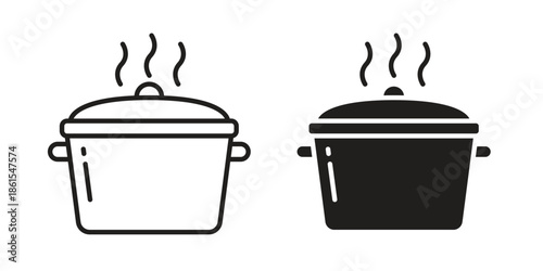 Crock pot icons in different styles. Simple icon design